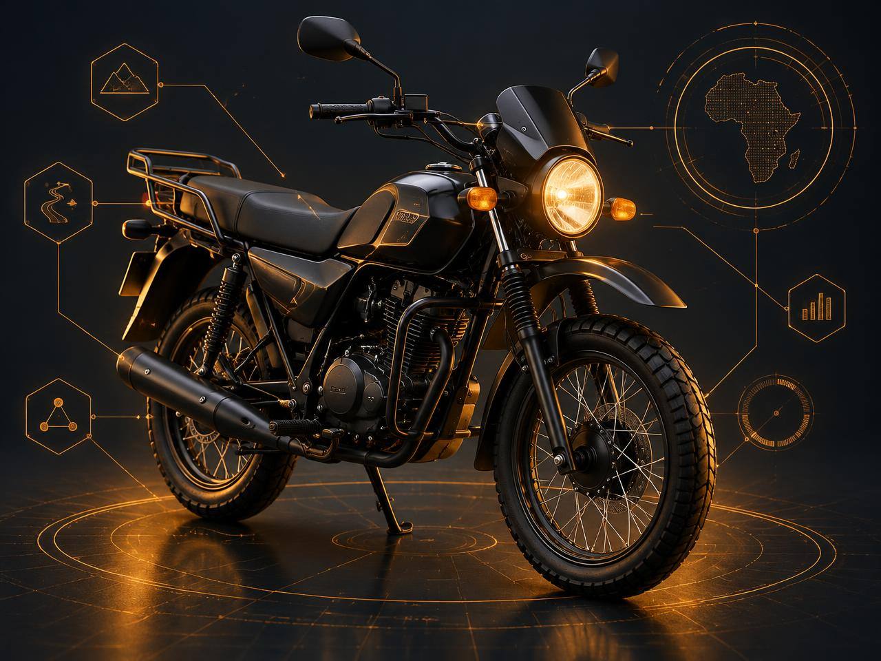 A motorcycle surrounded by a digital identity layer